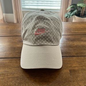 Super cute tan, pink & white polka dot Nike hat